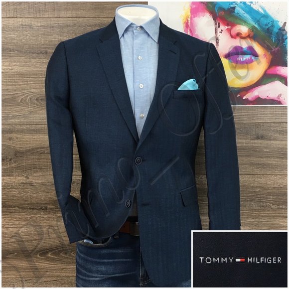 Tommy Hilfiger Mens Blazer Sport Coat 2 Button Casual Jacket 44R Wool Linen Suit - Picture 1 of 13